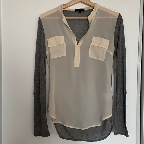 Aritzia Babaton silk JULIEN Blouse BEIGE/ GARY XS - Picture 2 of 5